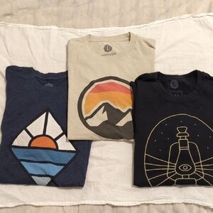 Men's Graphic Tee - Beige Mountain Sunset, Navy & Dark Blue Set